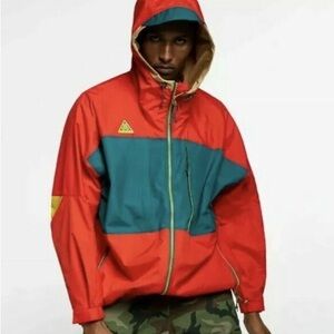 Nike Men's NSW ACG Anorak Hood Jacket AQ2294-634 Habanero Red/Teal/Beige SMALL